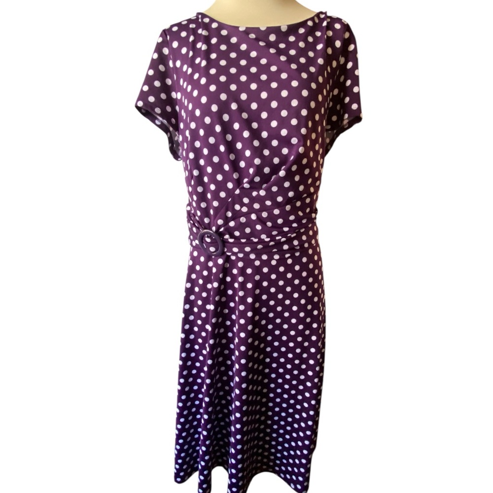 Plus Sz XL Faux Wrap Purple/white Midi Dress Day Dress Retro Mod W Waist Detail
